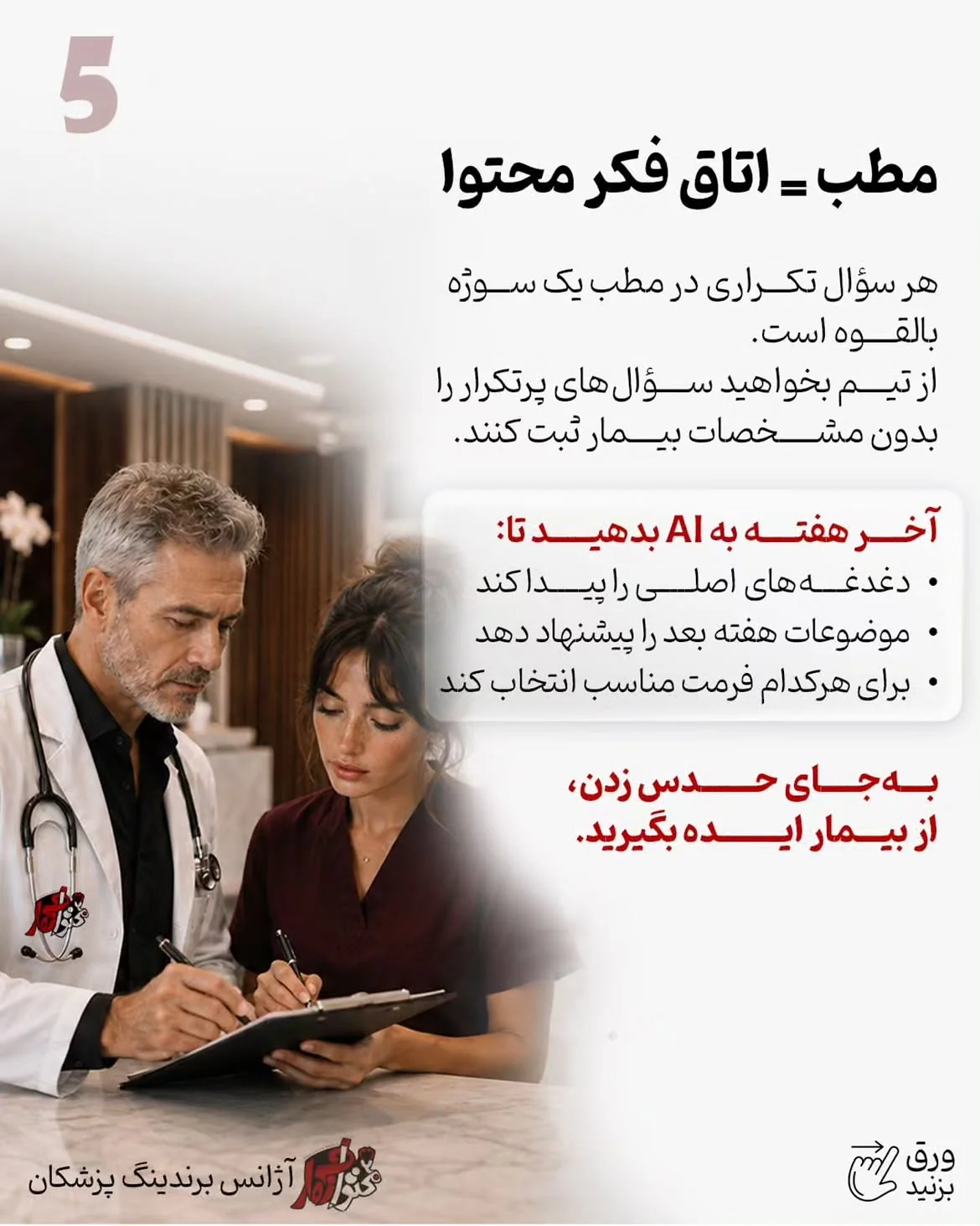 اسلاید ثبت سؤال‌های تکراری و بدون مشخصات بیمار توسط تیم مطب برای برنامه هفتگی