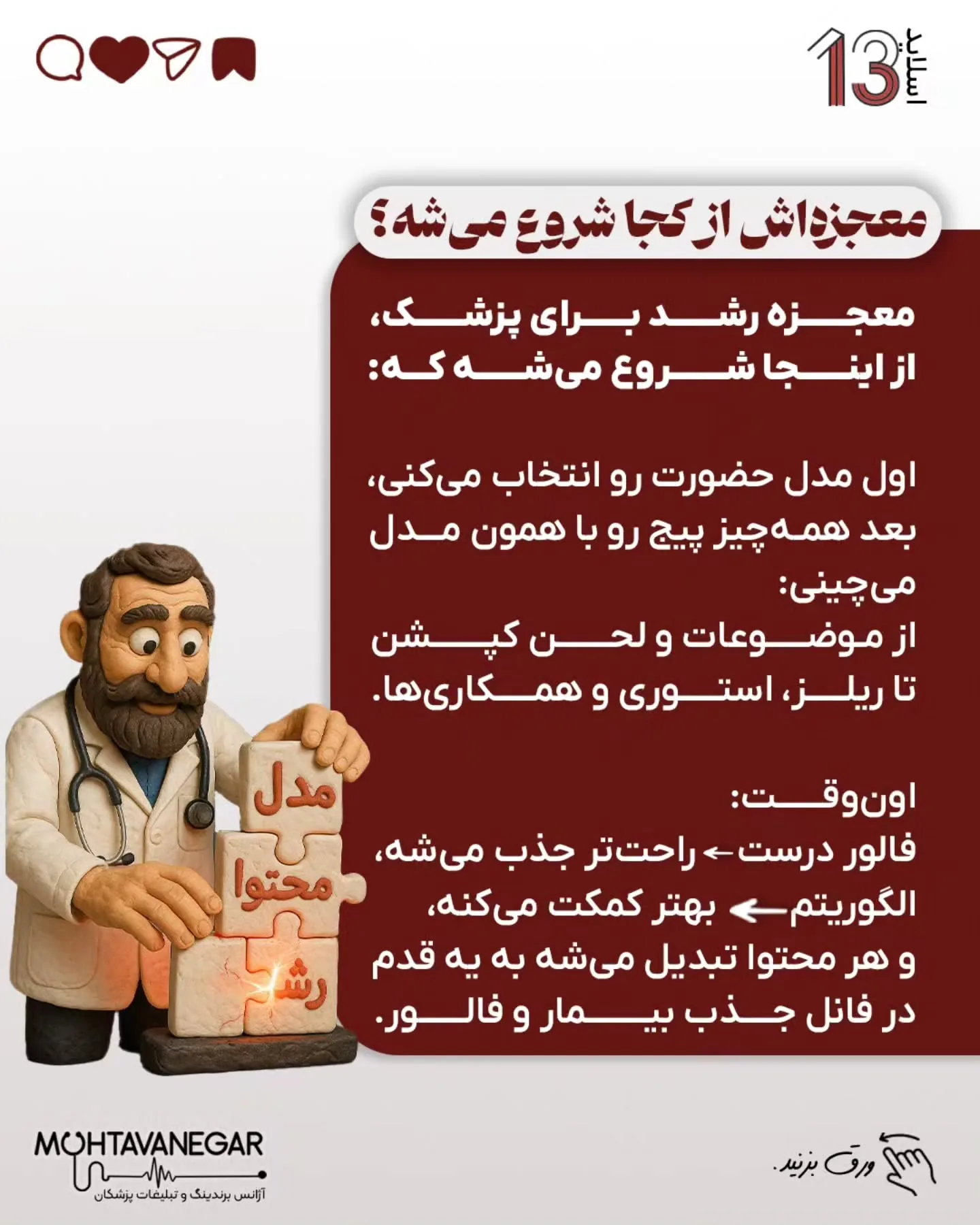 مشکل اصلی، نداشتنِ یک استراتژی واضح برای برندینگ پزشکی است؛ اسلاید 14 از 15