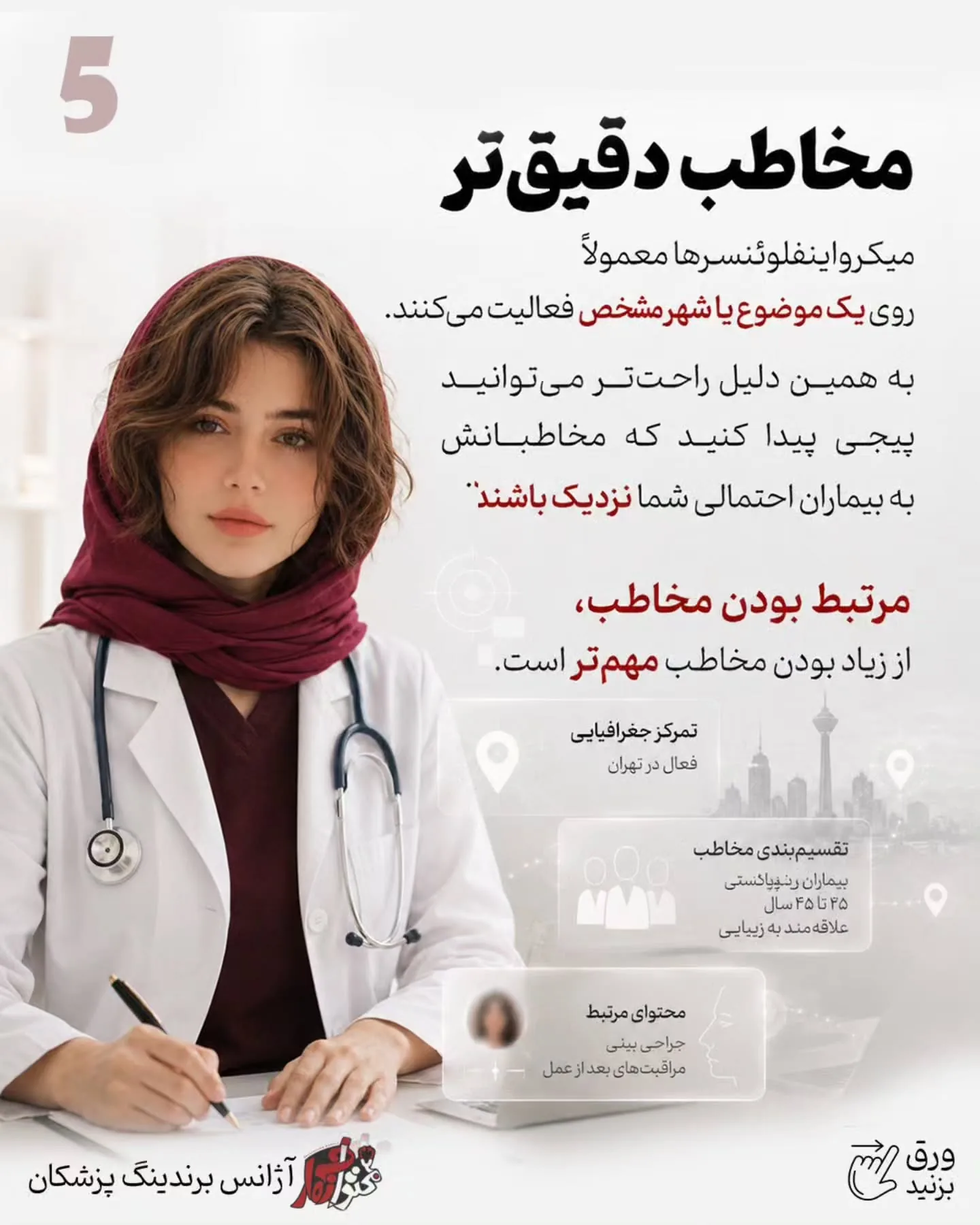 پرسش‌وپاسخ با پزشک، اصلاح یک باور اشتباه، آموزش یک نکته کاربردی یا بازدید از فضای مطب، می‌تواند تبلیغ…؛ اسلاید 6 از 15