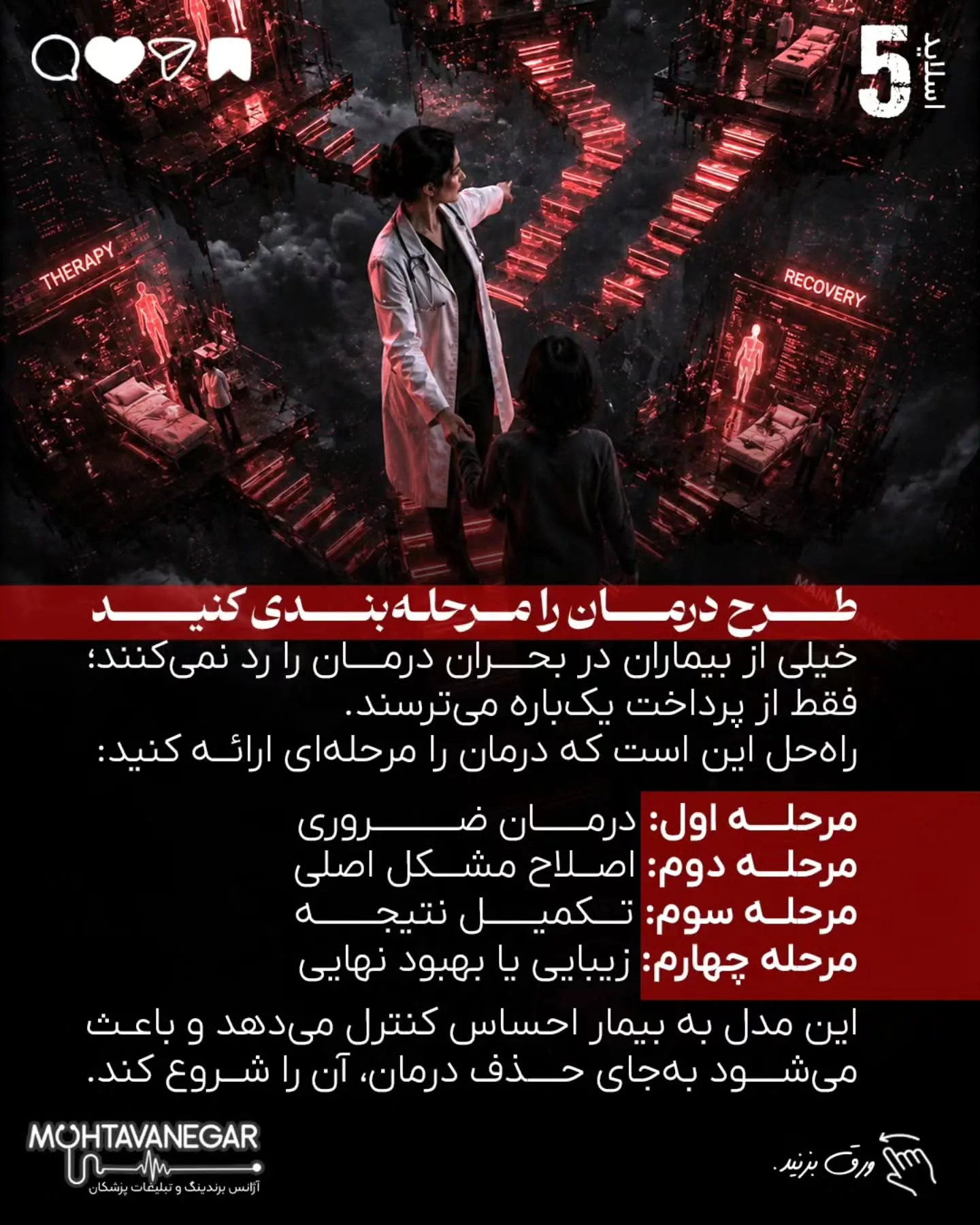 درآمد پزشک در بحران فقط با تبلیغات بیشتر حفظ نمی‌شود؛ با برندینگ پزشکی درست، پیام دقیق، پیگیری…؛ اسلاید 6 از 16