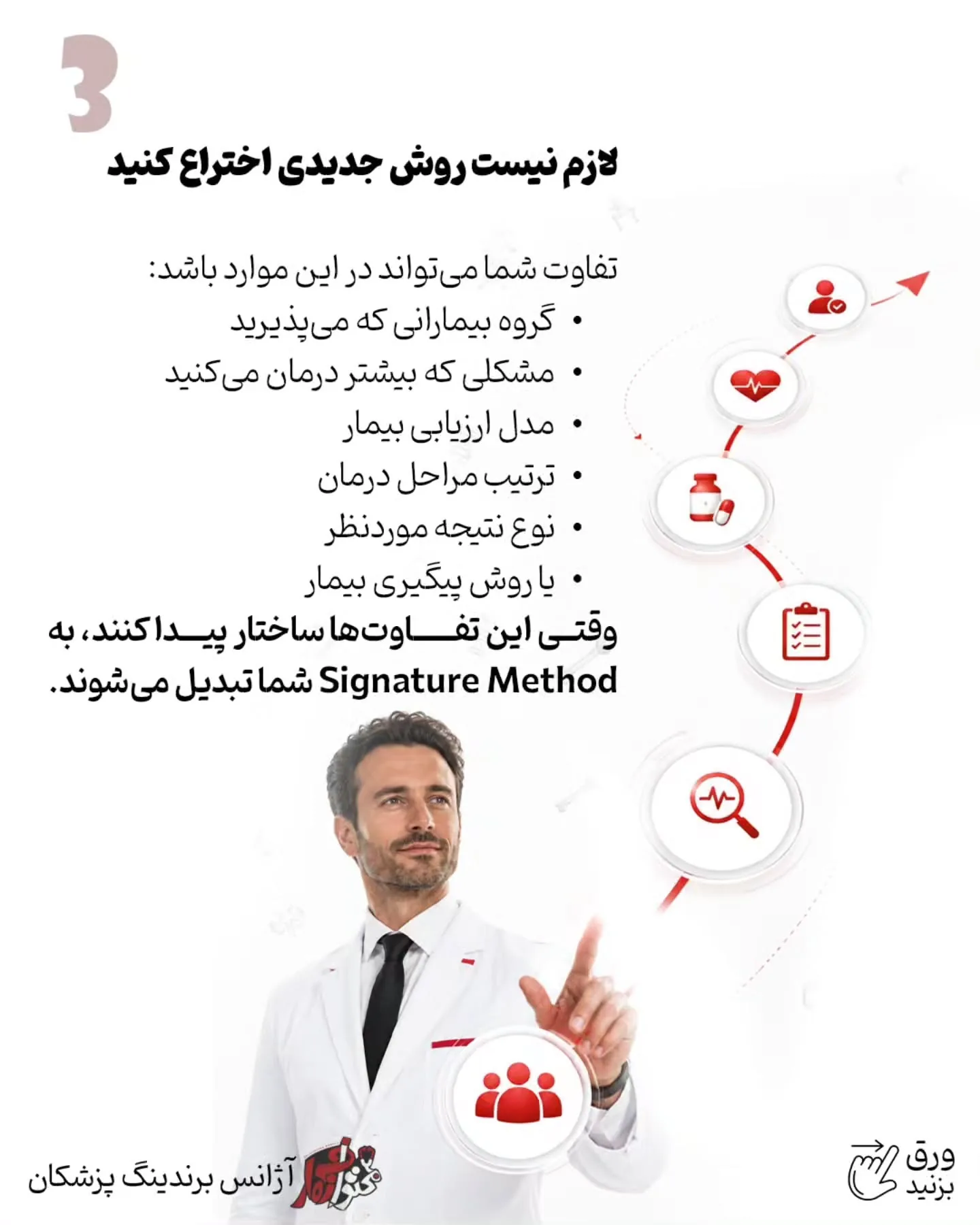 در بازار شلوغ امروز، بیمار معمولاً به دنبال «پزشک همه‌کاره» نیست؛ او می‌خواهد پزشکی را پیدا کند که…؛ اسلاید 4 از 13