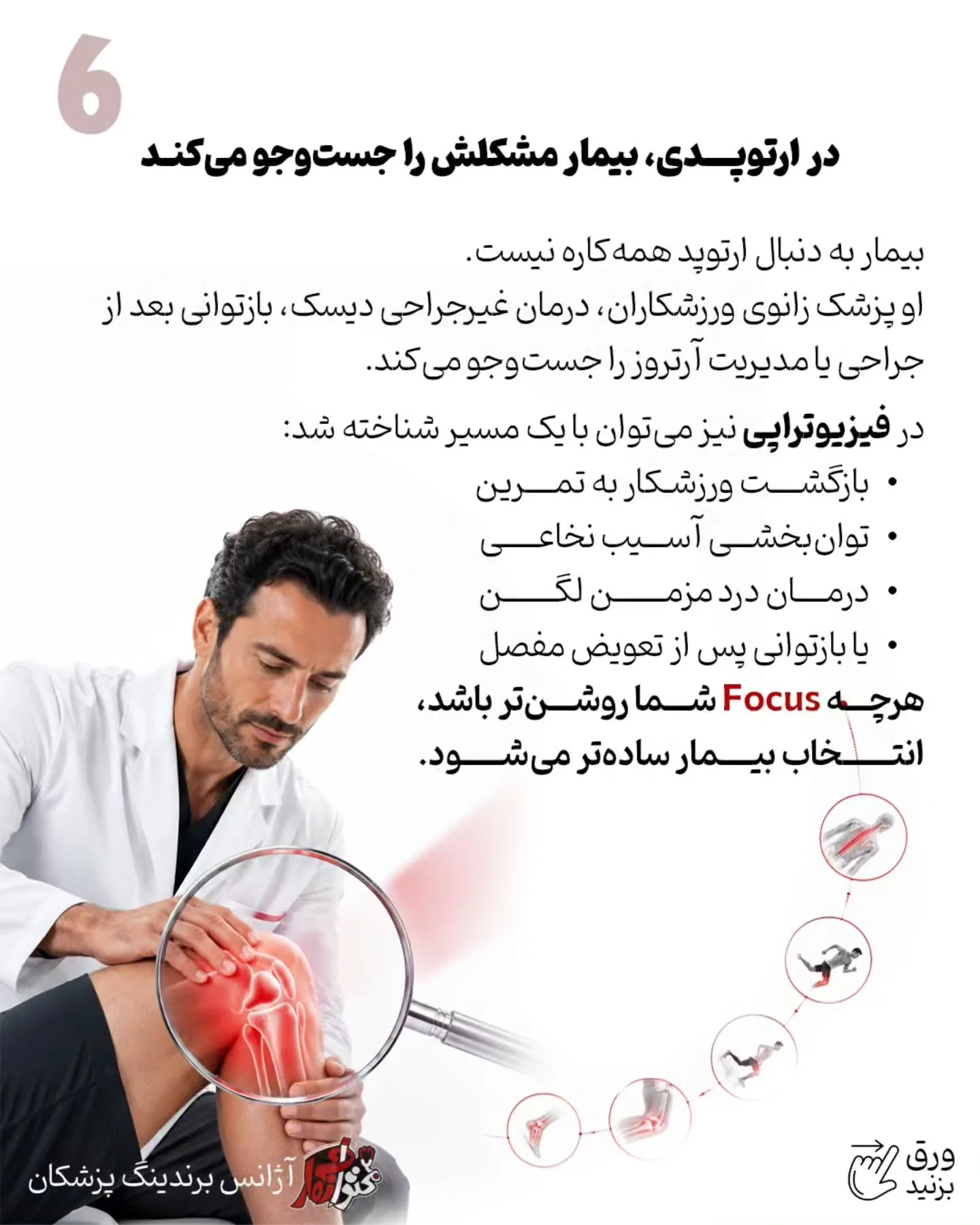 در بازار شلوغ امروز، بیمار معمولاً به دنبال «پزشک همه‌کاره» نیست؛ او می‌خواهد پزشکی را پیدا کند که…؛ اسلاید 7 از 13