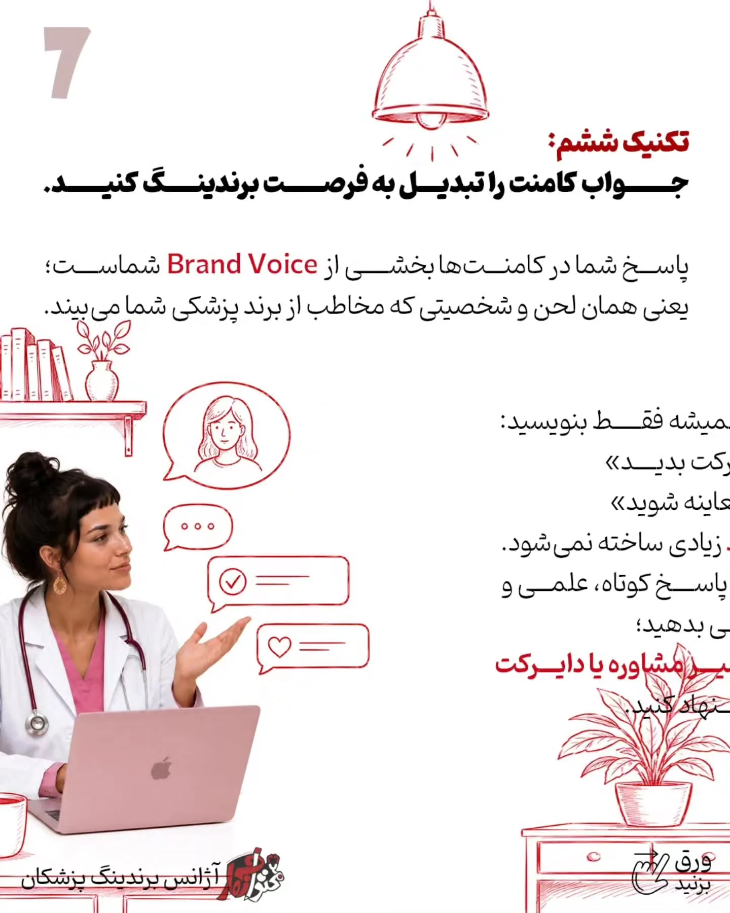 در برندینگ پزشکی بهتر است سؤال کوتاه، مشخص و مرتبط با دغدغه واقعی بیمار باشد؛ اسلاید 8 از 10