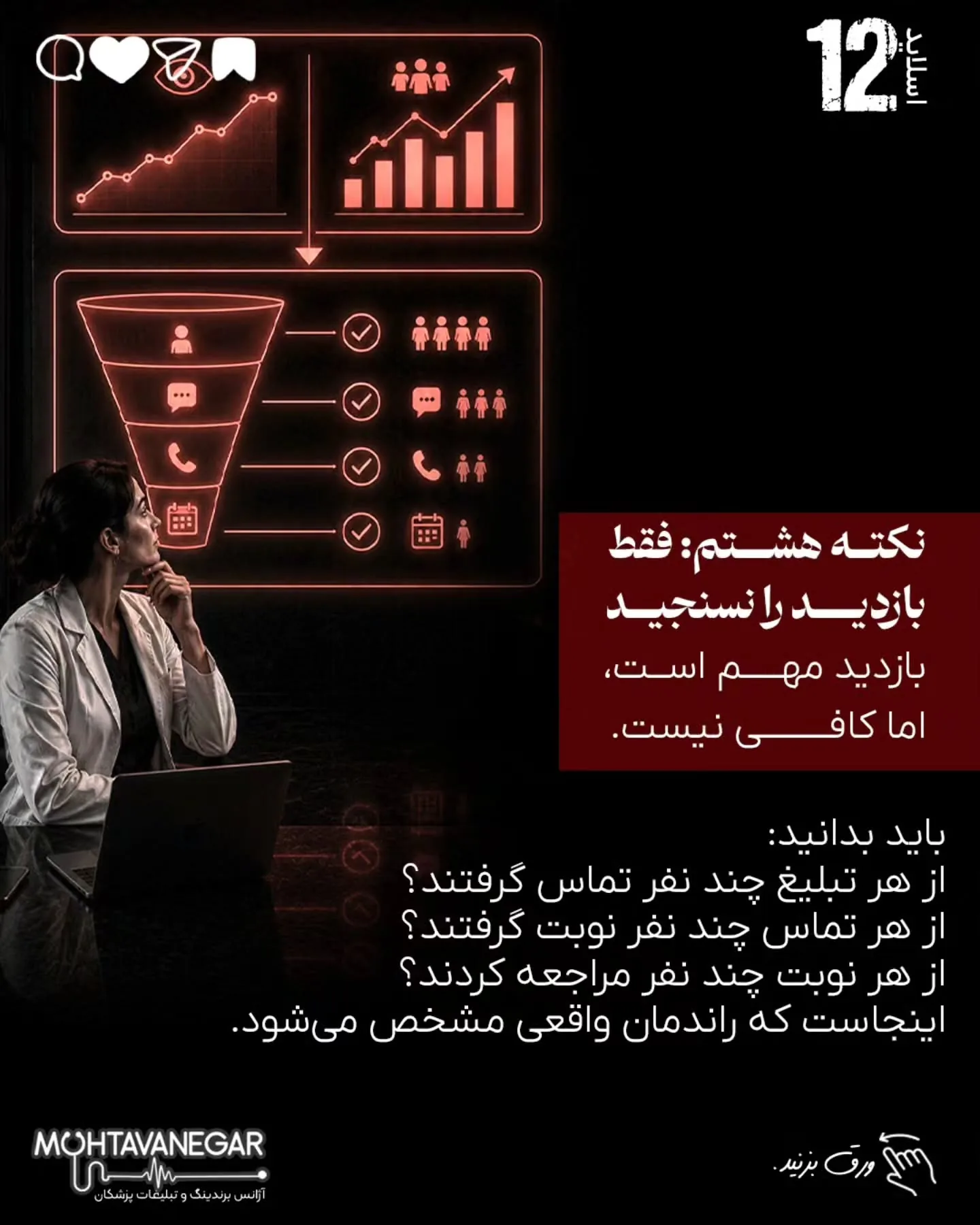 برندینگ پزشکی یعنی بیمار از اولین برخورد با نام، محتوا، تبلیغات یا پیام شما، حس کند با یک پزشک…؛ اسلاید 13 از 16