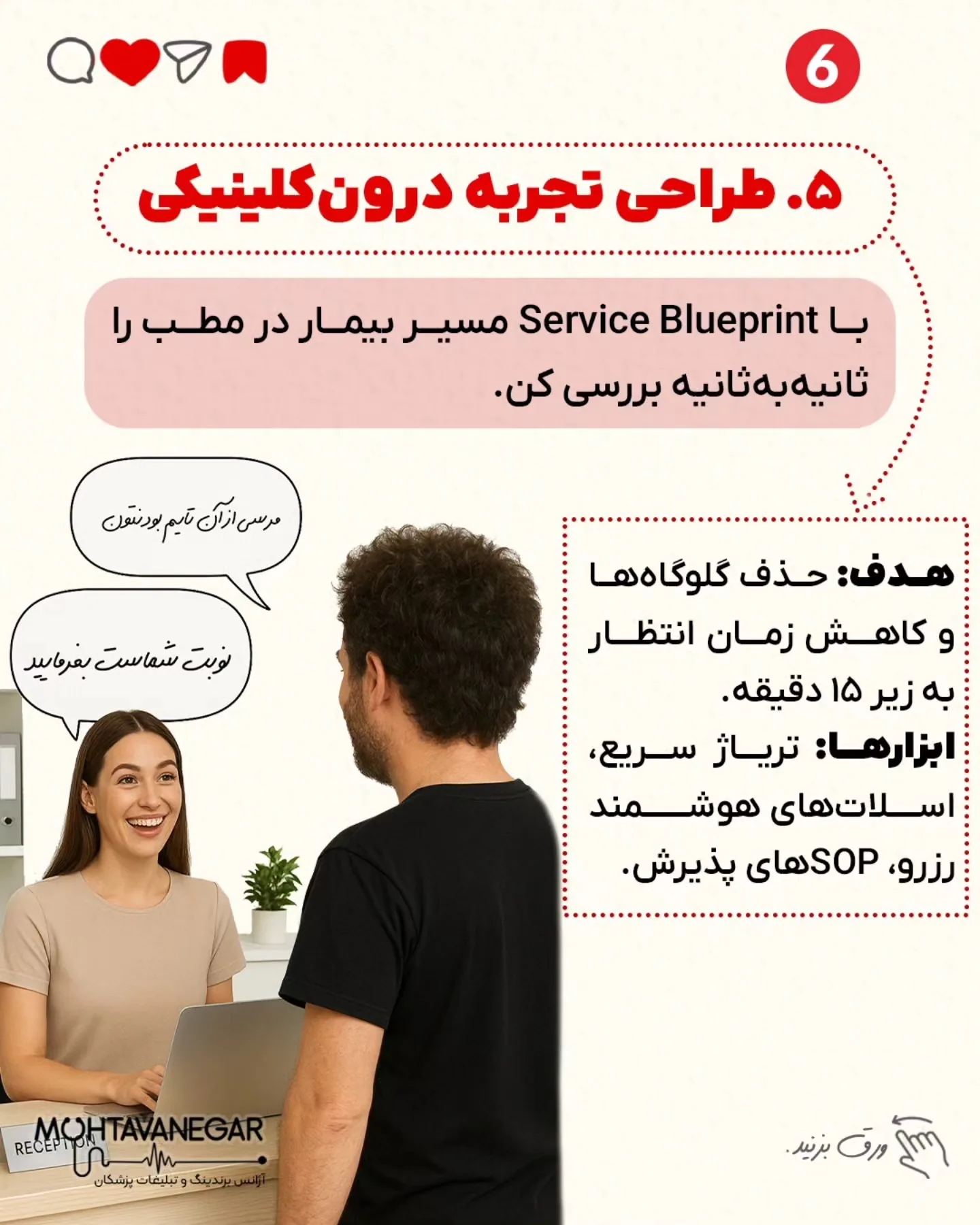 از شناخت پرسونای دقیق تا ردیابی همهٔ نقاط تماس، از کاهش اضطراب قبل از ویزیت تا پیگیری هوشمند بعد از…؛ اسلاید 7 از 9
