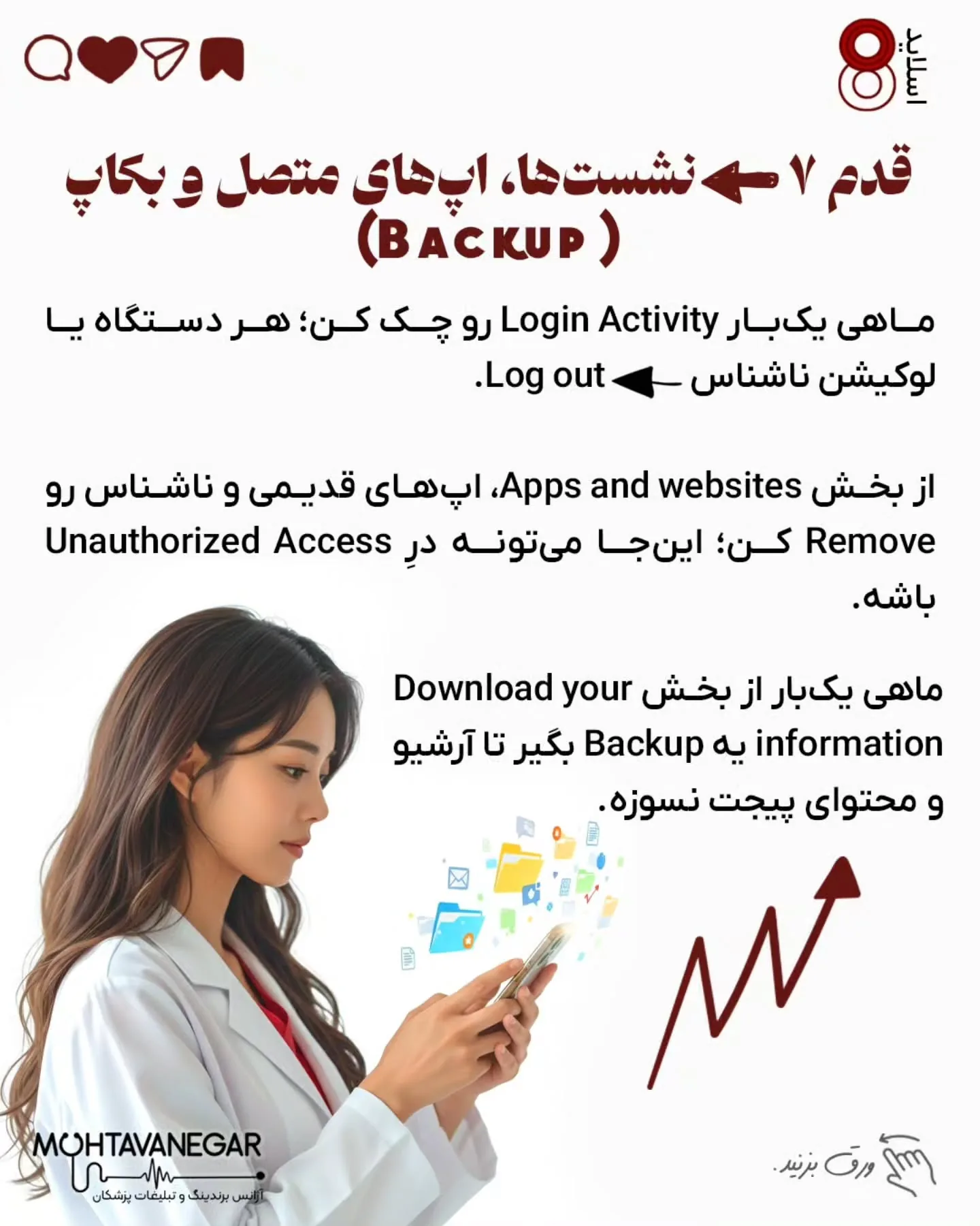 برای بیماری که قبل از هر مراجعه، اسم شما را در اینستاگرام جست‌وجو می‌کند، این پیج در عمل مطب آنلاین…؛ اسلاید 9 از 11