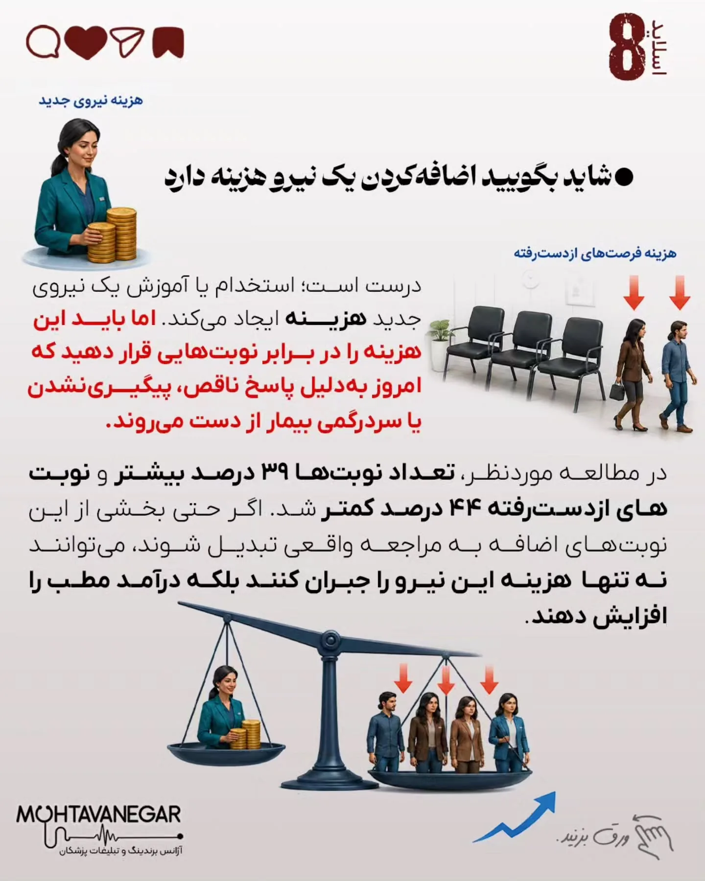 بسیاری از بیماران از لحظه تماس تا زمان حضور در مطب، به دلیل ابهام، نگرانی یا نداشتن راهنمایی کافی، از…؛ اسلاید 9 از 11